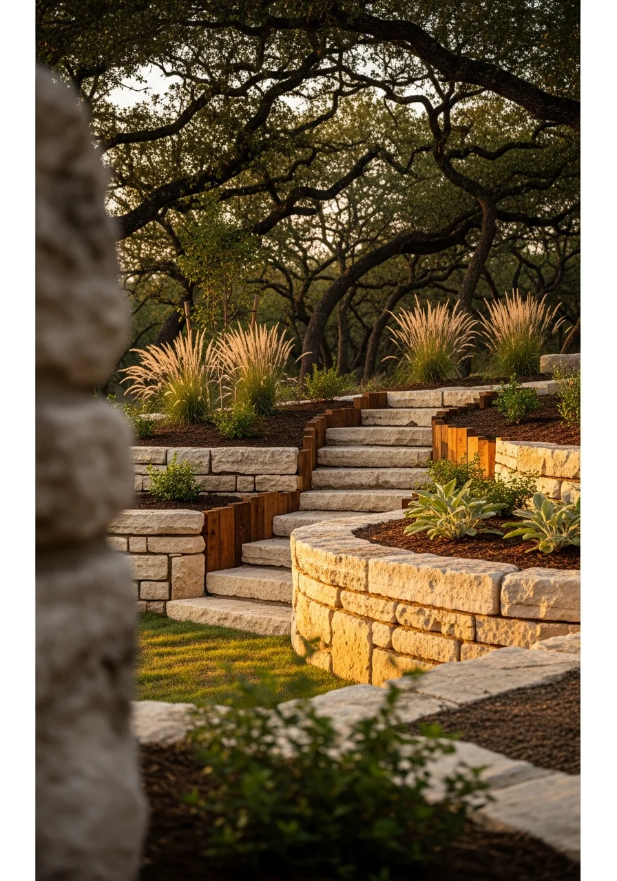 Homeowner in Dripping Springs standing on their property with completed landscape work showing Hill Country design and native vegetation.