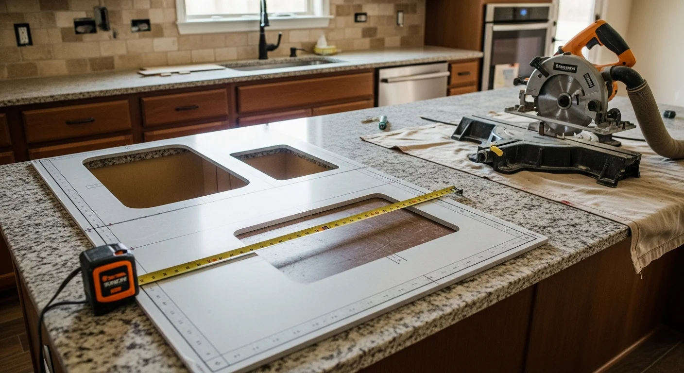 Newly installed stone countertop in a Central Texas kitchen, showing a clean undermount sink cutout and finished edge profile. Work completed by Overland Renovation LLC serving Austin and surrounding communities including Round Rock, Georgetown, and Cedar Park.